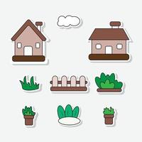 two houses, one fence and some plants vector
