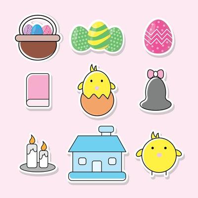 set of stickers about chicks isolated on pink background