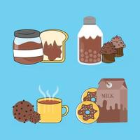 paired types of food isolated on blue background vector