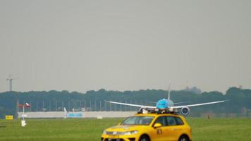 AMSTERDAM, THE NETHERLANDS JULY 25, 2017 - KLM Boeing 787 Dreamliner PH BHI taking off from runway 36L Polderbaan. Shiphol Airport, Amsterdam, Holland video