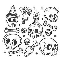 Set of hand drawn skulls collection vector