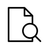 Find page icon with paper and magnifying glass in black outline style vector