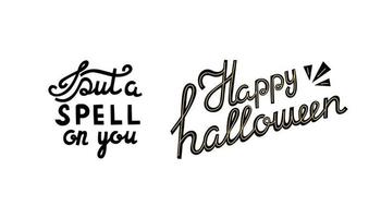 lettering of halloween phrases i put a spell on you, happy halloween vector illustration clip art set