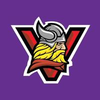 letter v with viking warrior head mascot vector