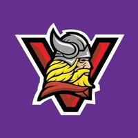 letter v with viking warrior head mascot vector