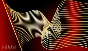 Abstract luxury golden lines curved overlapping on dark red background. vector