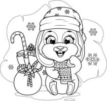 Coloring page. Christmas and New Year with a cute bunny vector
