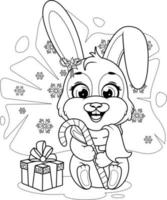 Coloring page. Christmas and Happy New Year with a funny bunny vector