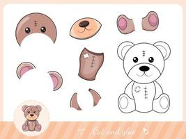 Cut and glue a little cartoon toy Teddy Bear vector