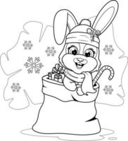 Coloring page. Christmas and New Year with a cartoon cute bunny vector