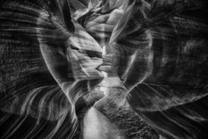 Light rays inside Arizona Antelope Canyon in bw photo