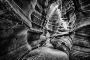 Light rays inside Arizona Antelope Canyon in bw photo