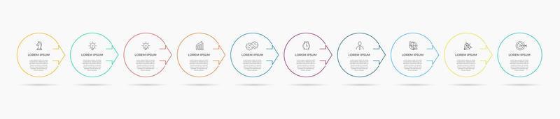 Business Infographics template. Timeline with 10 steps, options and marketing icons .Vector linear infographic with two circle conected elements. Can be use for presentation. vector