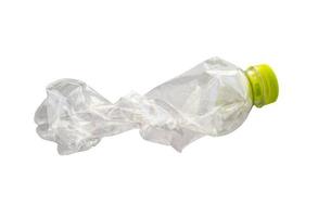 Crushed plastic bottle isolated on white background with clipping path photo