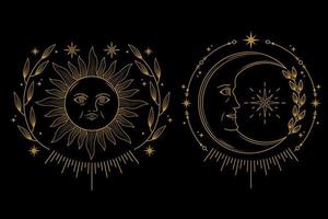 celestial moon and sun with face logo design vector