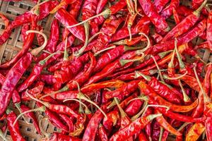 Dried red hot chilli pepper closeup background photo