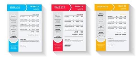 plantilla de formulario de factura, cotizaciones de facturación, formulario de impuestos, gráfico de factura o recibo de pago vector