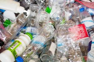 plastic bottles in recycle trash station photo