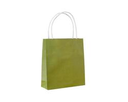 Green paper shopping bag isolated on white background with clipping path photo