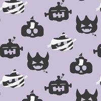 Halloween pumpkin black illustration on purple background seamless pattern in vector. Halloween background. vector