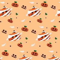 Halloween background mummy and ghost theme element  illustration on orange background seamless pattern in vector. vector