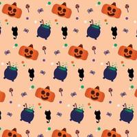 All halloween pumpkin and witch element  illustration on orange background seamless pattern in vector. Halloween background. vector