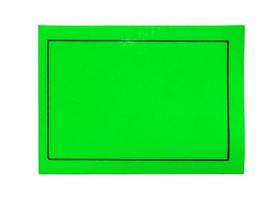 Green paper sticker label isolated on white background photo