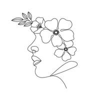 cabeza de mujer con dibujo lineal de flores vector