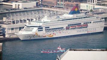 HONG KONG NOVEMBER 8, 2019 - Long Shot of Cruise Ship at Victoria Harbour, Hong Kong video