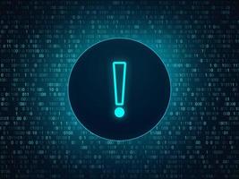 Exclamation point icon on the background of binary code. photo
