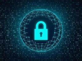 Padlock on the background of the visualization of the internet world. photo