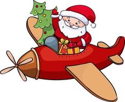 Santa Claus is flying in a red airplane with gifts vector