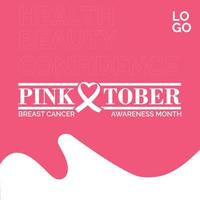National Breast Cancer Awareness Month banner. Pinktober hand drawn lettering with ribbon vector
