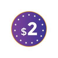 2 dollar price tag. Price 2 USD dollar only Sticker sale promotion Design. shop now button for Business or shopping promotion vector