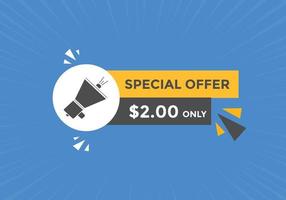 Banner de promoción de venta mensual de 2 dólares usd. oferta especial, etiqueta de precio mensual de 2 dólares, botón comprar ahora. concepto de marketing de promoción de negocios o compras vector