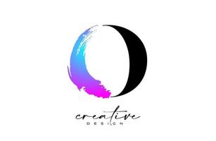 Brush Stroke Letter O logo desgn with Artistic Colorful Blue Purple Paintbrush Stroke Vector