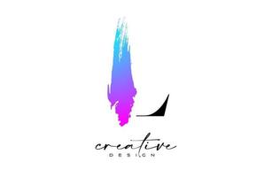 Brush Stroke Letter L logo desgn with Artistic Colorful Blue Purple Paintbrush Stroke Vector