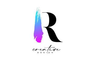 Brush Stroke Letter R logo desgn with Artistic Colorful Blue Purple Paintbrush Stroke Vector