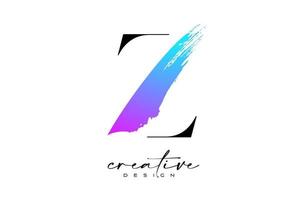 Brush Stroke Letter Z logo desgn with Artistic Colorful Blue Purple Paintbrush Stroke Vector