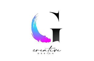 Brush Stroke Letter G logo desgn with Artistic Colorful Blue Purple Paintbrush Stroke Vector