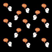 Halloween seamless pattern with cute ghosts with boo sound on black background. vector