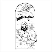 Cool grim reaper, accompanied by spiders and their nests. Perfect for your Halloween design elements. vector