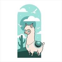 Cute alpaca sisters. Second sister. Suitable for cute animal-themed design elements, greeting cards, murals and backgrounds, children's story book illustrations. vector