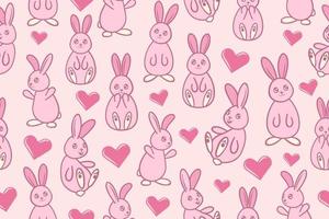 Pink bunnies and hearts seamless pattern. repeating rabbits in different direction repeating pattern. vector