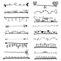 Collection vector set of hand drawn line border for valentine elements on white background