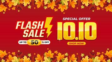 10.10 Shopping day 2022 flash sale day banner background for business retail promotion vector for banner, poster, social media feed with autumn concept