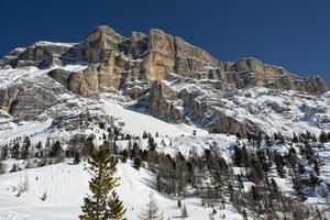 Dolomites huge panorama view in winter snow time photo