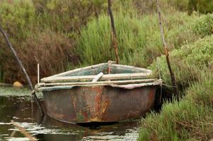 An old fishing boat in swamp in Sardinia, Italy photo