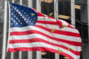 usa flag in new york trump tower building photo