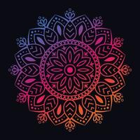 Colorful gradient color mandala on black isolated background. Abstract mandala design for yoga, meditation poster, banner, wallpaper, decoration ornament vector